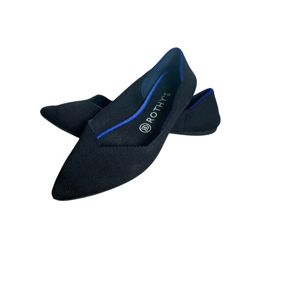 Rothy's | Size 8.5 The Point Flats Black with Blue Trim Slip-On - Picture 2 of 8